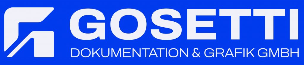 Wort-/Bildmarke: Logo Gosetti Dokumentation & Grafik GmbH blau